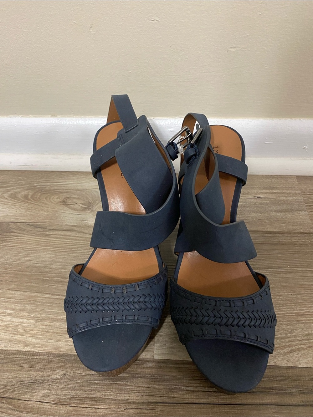 Indigo Navy Strappy Woven Front Sandals
